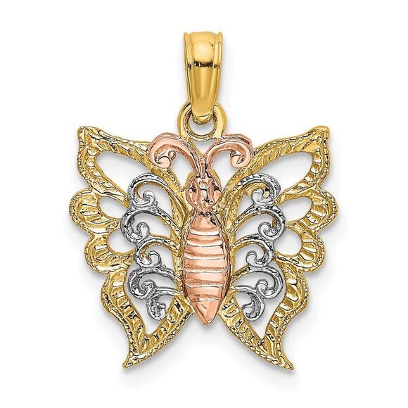 14k Yellow Gold Two-Tone w/White Rhodium Butterfly Cut-Out Charm